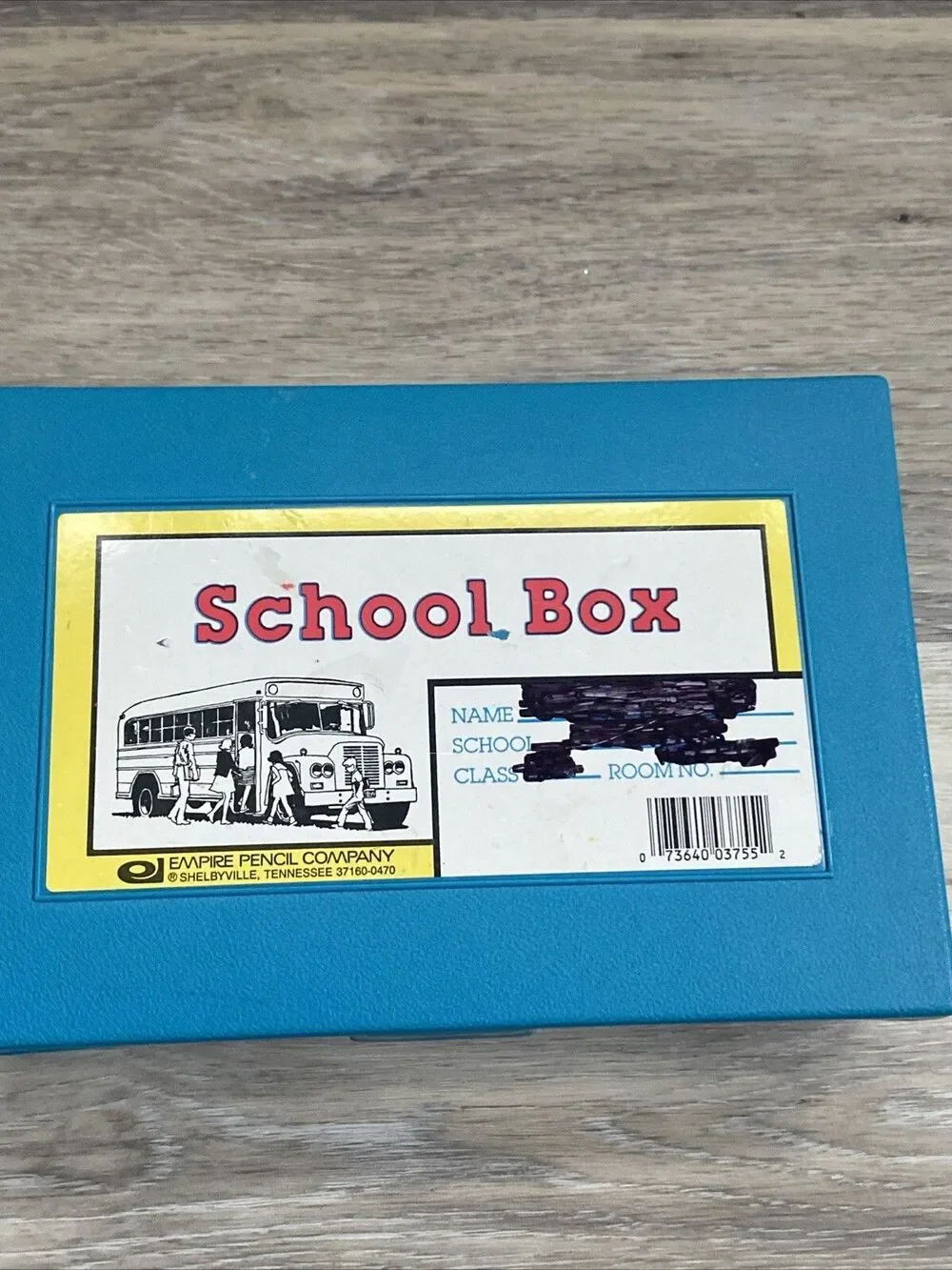 Vintage Empire Pencil Plastic School Box Case Blue School Bus